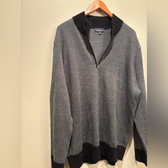 Men's Gray Sweater with Black Accents brooks brothers wool quarter zip fancy men - Picture 6 of 13